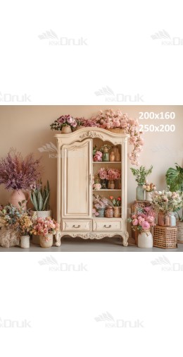 Tło fotograficzne „Pastelowa wiosenna komoda z kwiatami” | E639